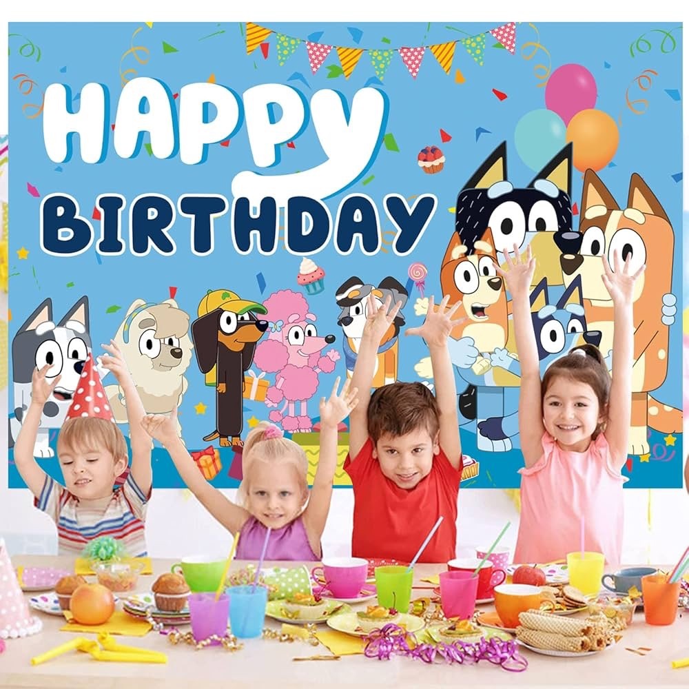 New Bluey  Happy Birthday Party Banner Backdrop with hanging hardware